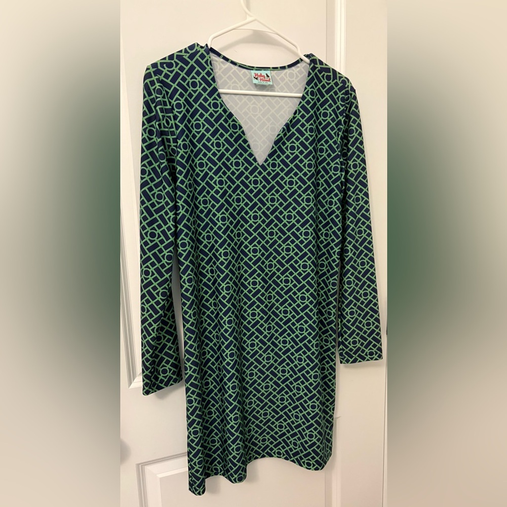 Haley and the Hound Geometric Green and Black Long Sleeve Dress